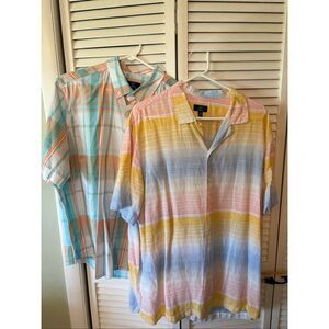 TWO Mens George Button Front Shirts, Size XL, Short Sleeves, Summer Colors